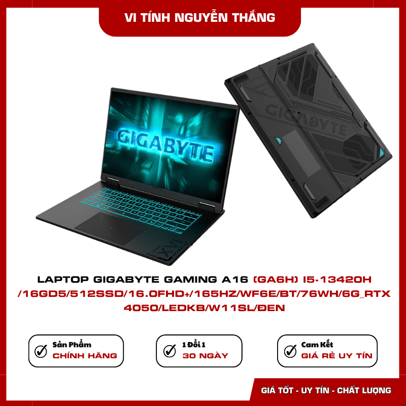 Laptop Gigabyte Gaming A16 GA6H trang bị Intel Core i5-13420H