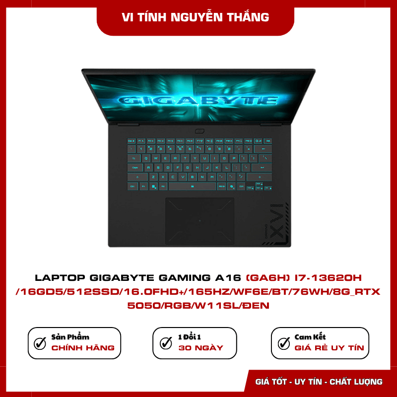 Laptop GIGABYTE Gaming A16 GA6H RAM DDR5 SSD 512GB