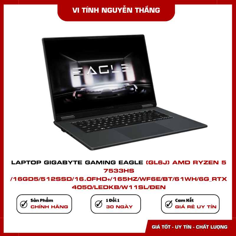 Laptop GIGABYTE EAGLE GL6J trang bị AMD Ryzen 5 7533HS