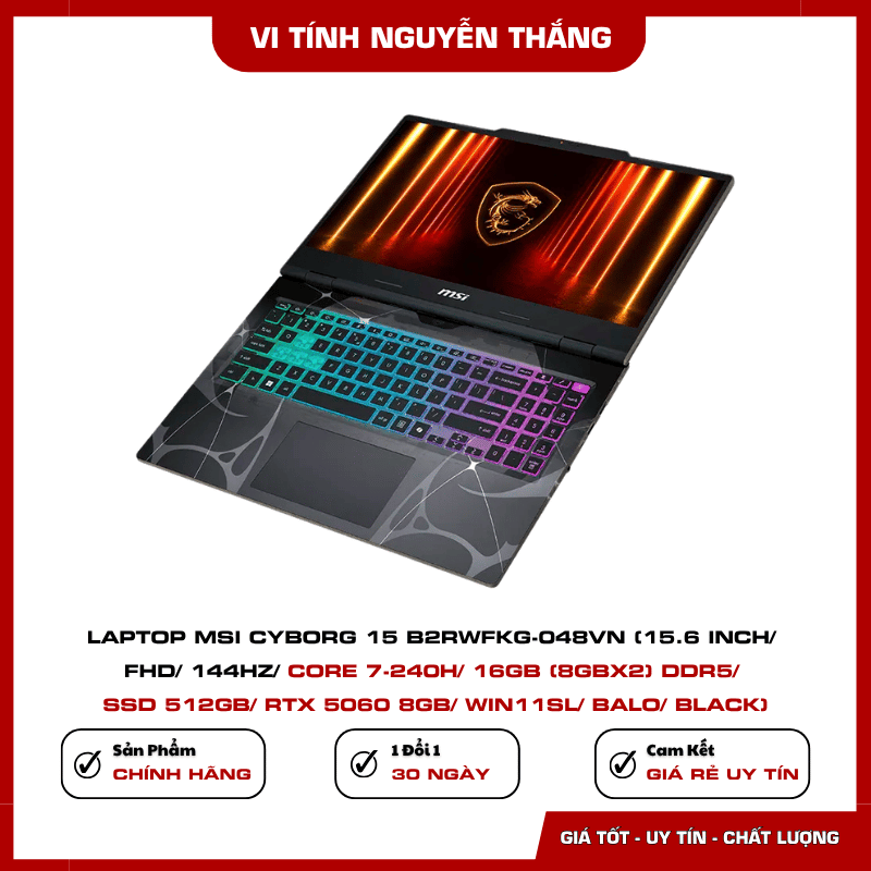 RAM 16GB DDR5 và SSD 512GB MSI Cyborg 15 B2RWFKG-048VN