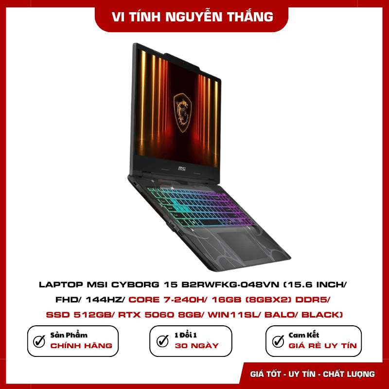 Màn hình 15.6 inch FHD 144Hz MSI Cyborg 15 B2RWFKG-048VN