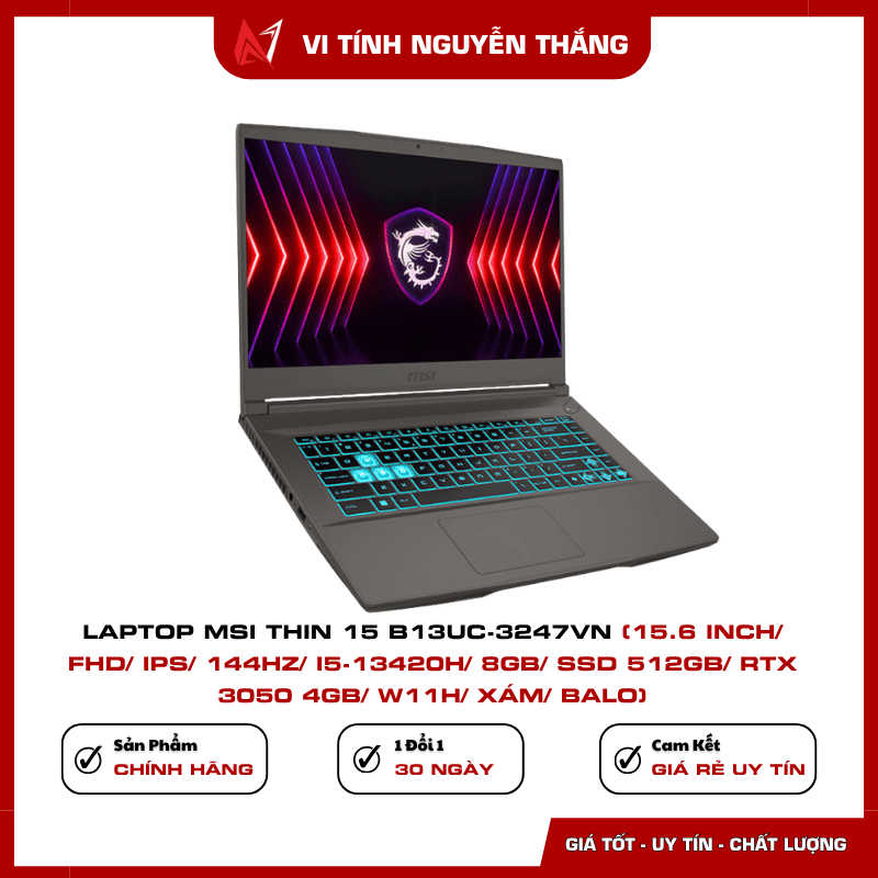 Laptop MSI Thin 15 B13UC-3247VN RTX 3050 4GB chơi game mượt