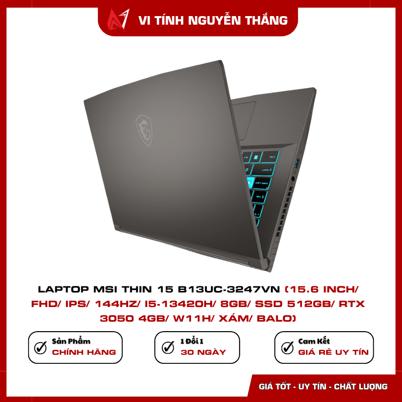 Laptop MSI Thin 15 B13UC-3247VN màu xám kèm balo