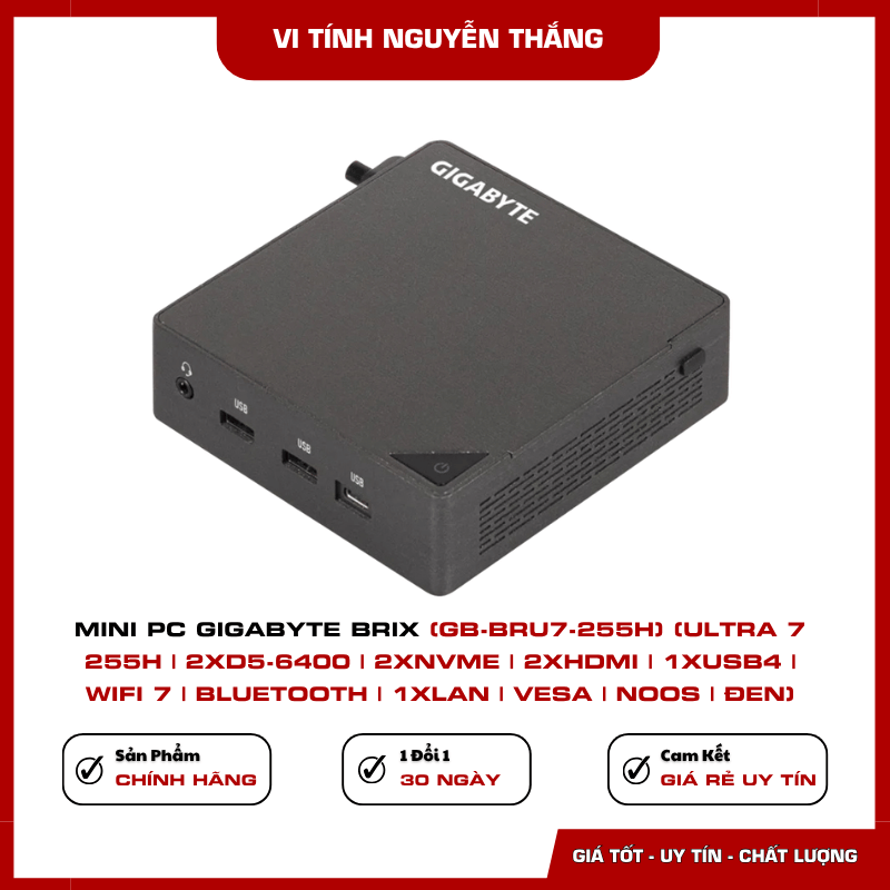 GIGABYTE BRIX GB-BRU7-255H thiết kế mini gọn nhẹ màu đen