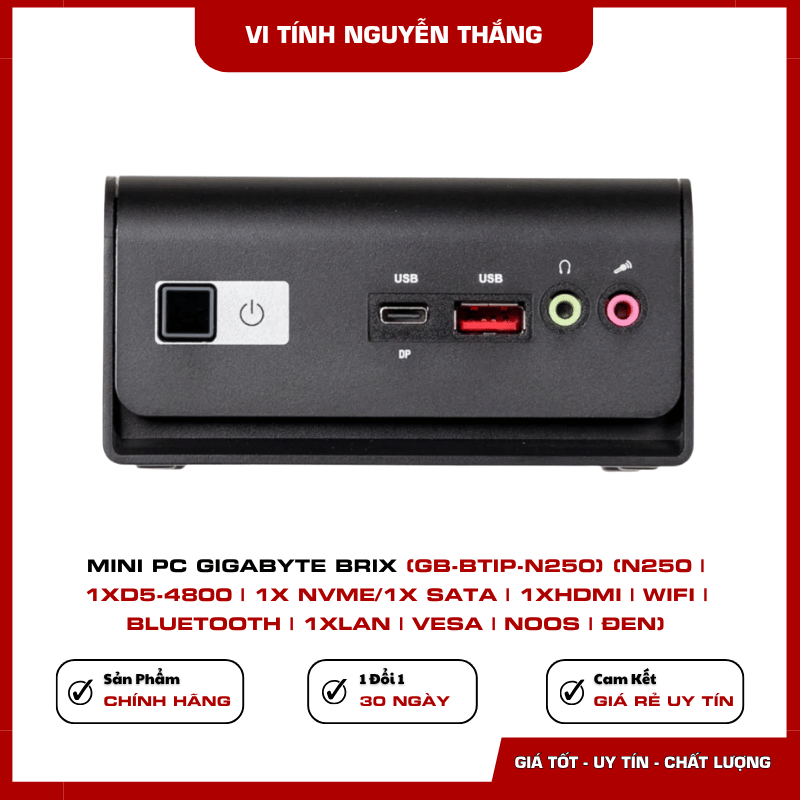 Mini PC GIGABYTE BRIX GB-BTIP-N250 hỗ trợ DDR5 NVMe SATA