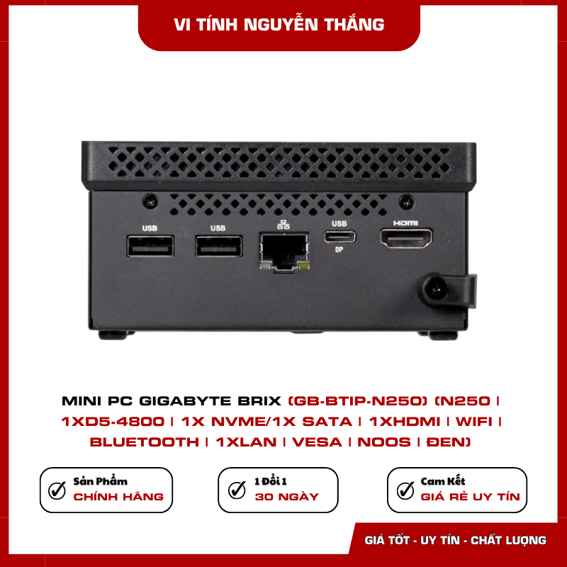 Mini PC GIGABYTE BRIX GB-BTIP-N250 kết nối HDMI WiFi Bluetooth LAN