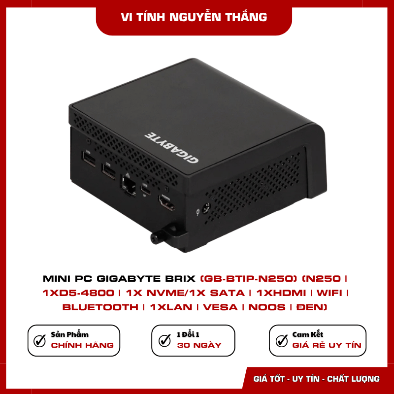 Mini PC GIGABYTE BRIX GB-BTIP-N250 thiết kế nhỏ gọn màu đen