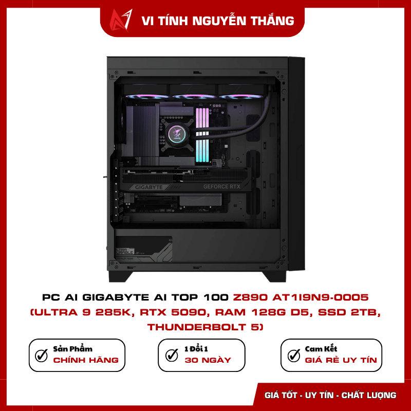 PC AI Gigabyte AI TOP 100 Z890 tản nhiệt AIO 360mm PSU 1600W