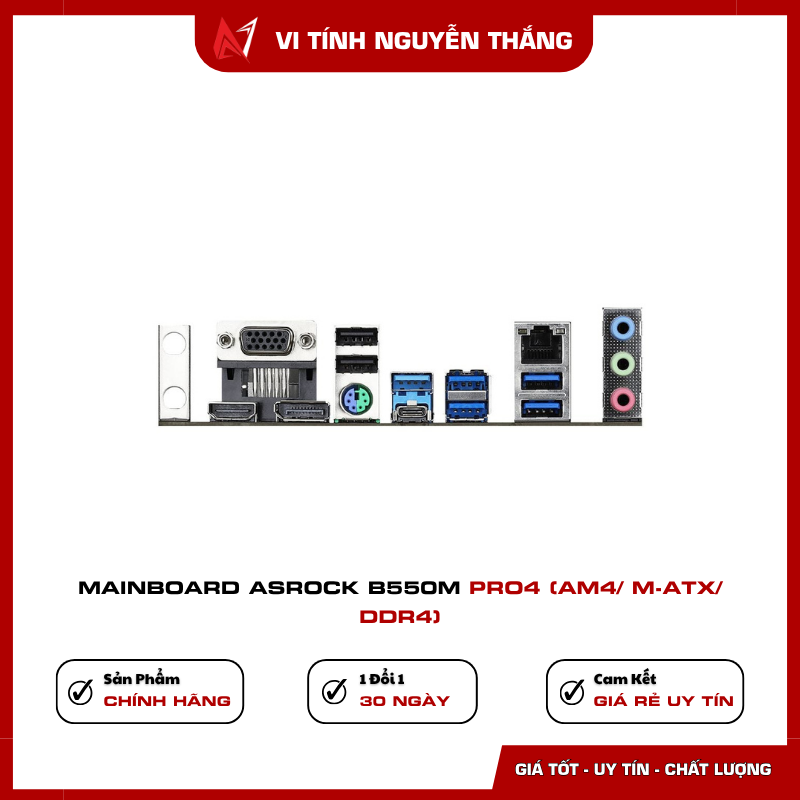 Asrock B550M Pro4 có PCIe 4.0 và cổng xuất hình HDMI DisplayPort D-Sub