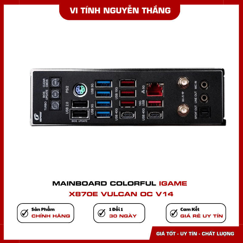 USB4 WiFi 7 và LAN 5GbE trên Colorful iGame X870E VULCAN OC V14