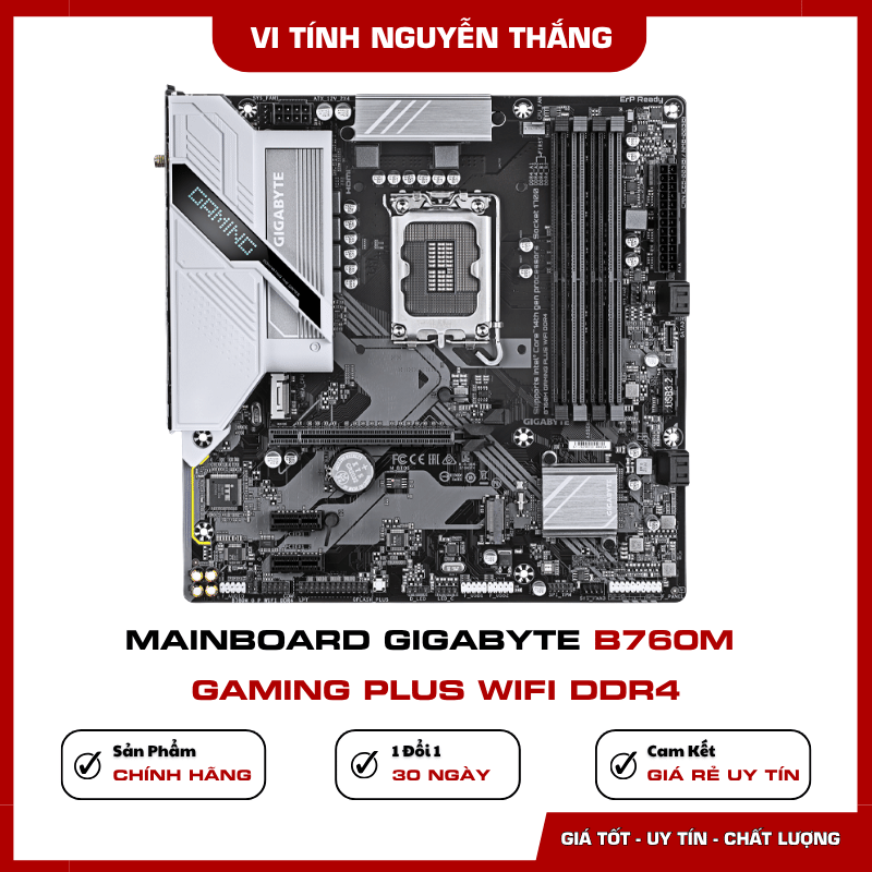 Bốn khe RAM DDR4 trên GIGABYTE B760M Gaming Plus WiFi DDR4