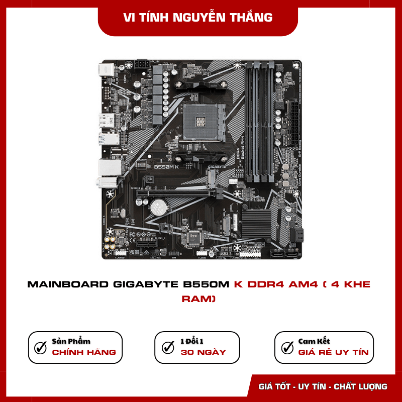 Mainboard Gigabyte B550M K có 4 khe RAM DDR4