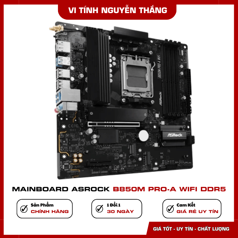Bốn khe RAM DDR5 trên ASRock B850M Pro-A WIFI