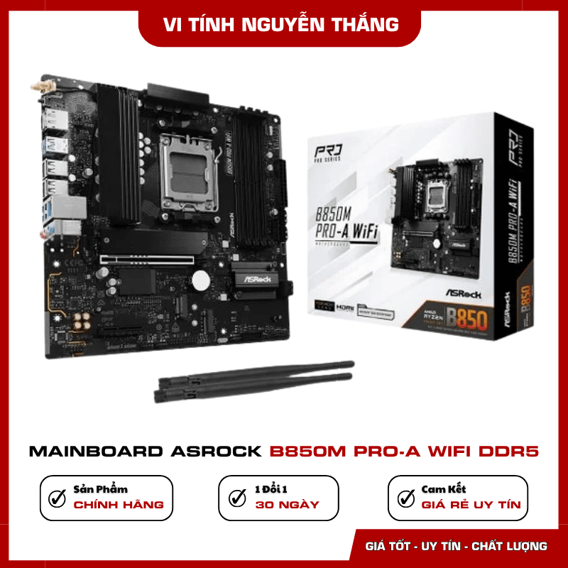 Mainboard ASRock B850M Pro-A WIFI DDR5 hỗ trợ CPU AMD Ryzen Mainboard ASRock B850M Pro-A WIFI DDR5 socket AM5
