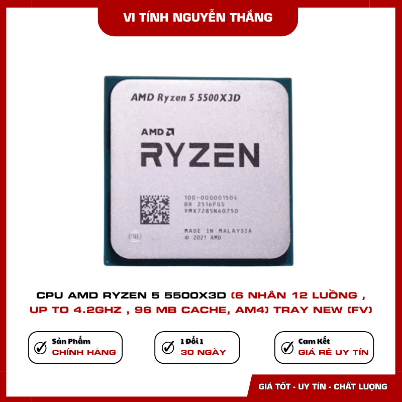 CPU AMD Ryzen 5 5500X3D Tray New không kèm tản nhiệt
