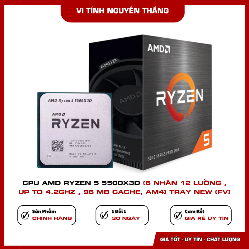 CPU AMD Ryzen 5 5500X3D với 96MB L3 Cache 3D V-Cache