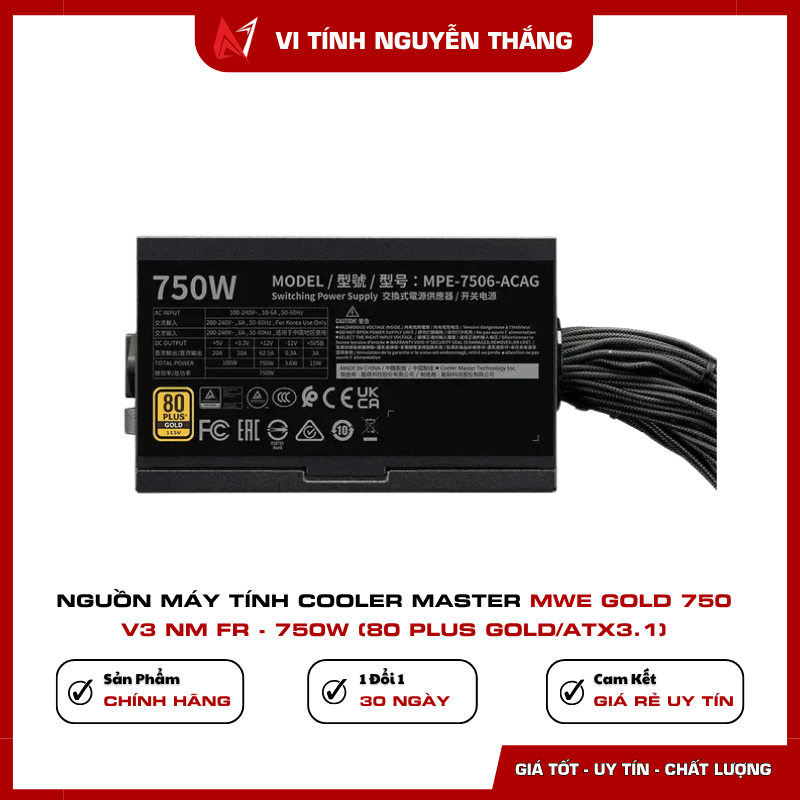 Cooler Master MWE Gold 750 V3 ATX 3.1 hỗ trợ 12V-2x6