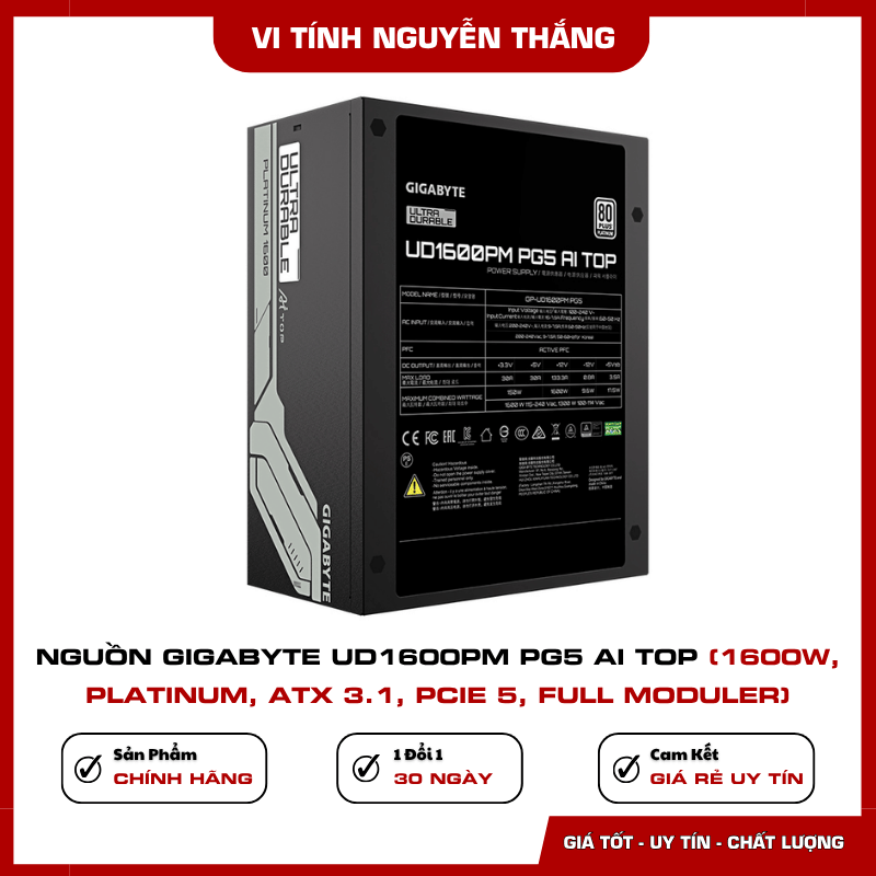 Quạt 140mm và linh kiện nguồn GIGABYTE UD1600PM PG5 AI TOP