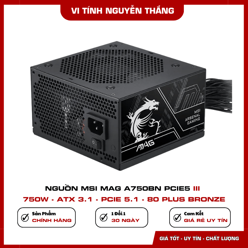 Quạt 120mm trên nguồn MSI MAG A750BN PCIE5 III 750W