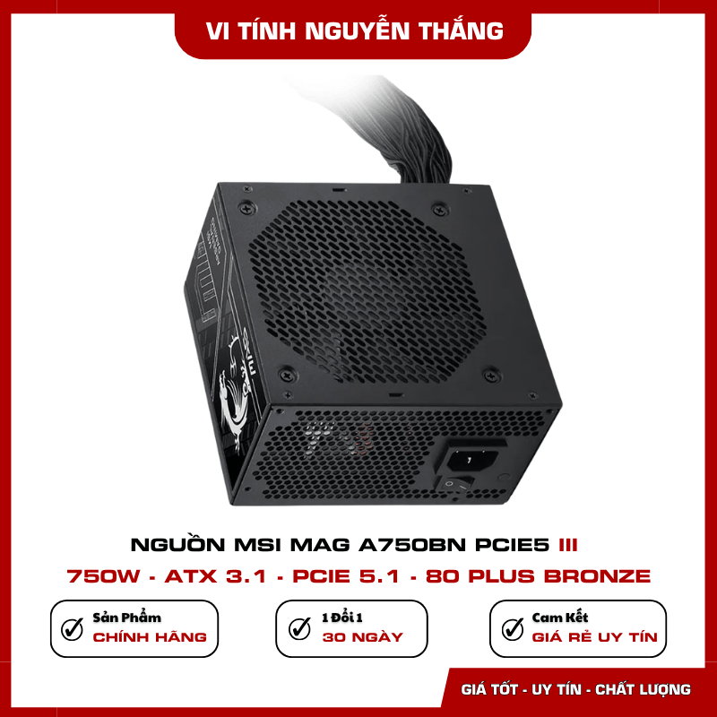Nguồn MSI 750W đạt chứng nhận 80 PLUS Bronze