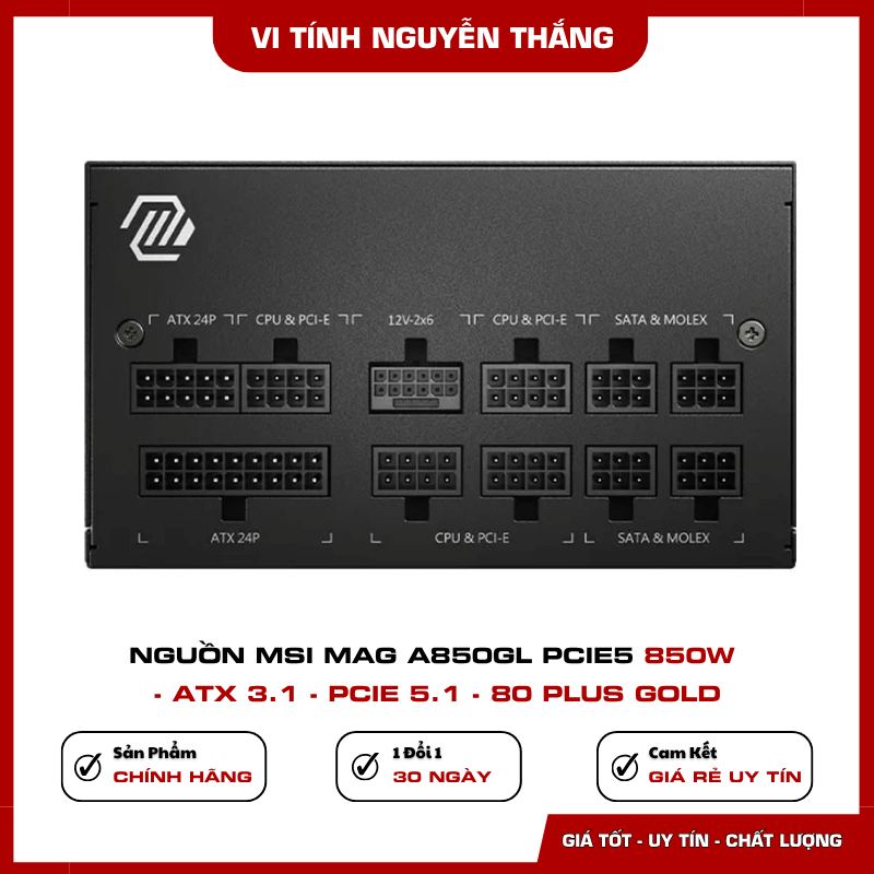 Thiết kế full modular của nguồn MSI MAG A850GL PCIE5