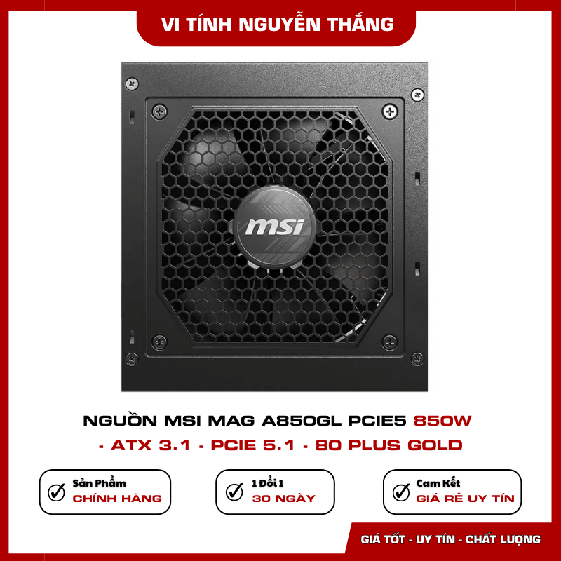Chứng nhận 80 Plus Gold trên nguồn MSI MAG A850GL PCIE5