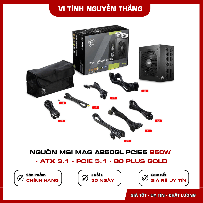 Nguồn MSI MAG A850GL PCIE5 hỗ trợ chuẩn ATX 3.1