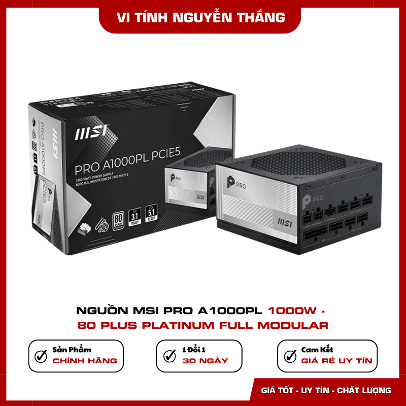 Quạt tản nhiệt 120mm và thiết kế bảo vệ nguồn MSI PRO A1000PL