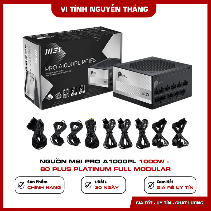 Chứng nhận hiệu suất 80 Plus Platinum của nguồn MSI PRO A1000PL