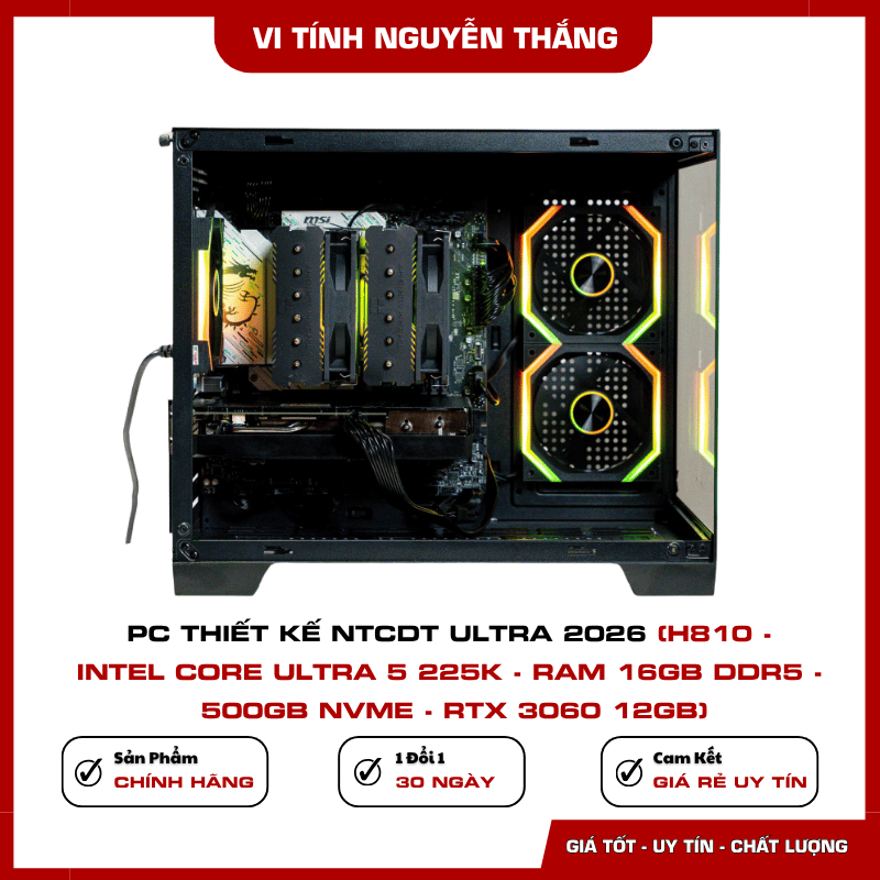 Bố trí linh kiện PC thiết kế NTC Ultra 2026 dùng mainboard H810