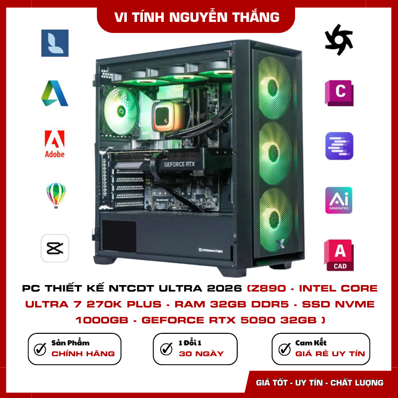 Tổng thể PC thiết kế NTCDT Ultra 2026 Z890 RTX 5090