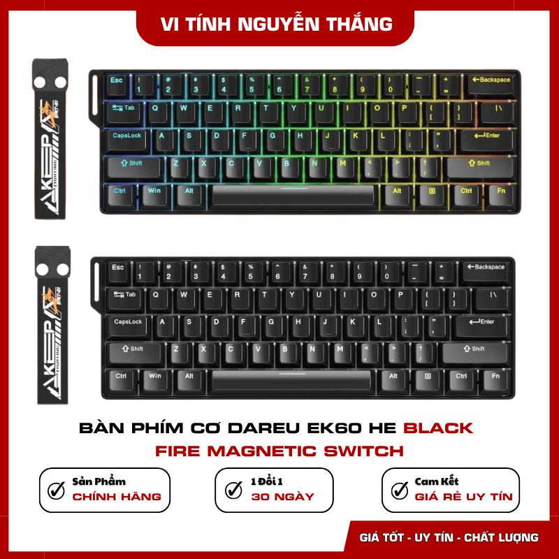 LED RGB bàn phím cơ DAREU EK60 HE Black Fire Magnetic Switch