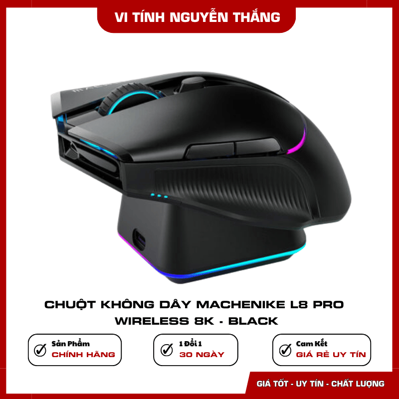 Thiết kế công thái học chuột Machenike L8 Pro Wireless màu đen