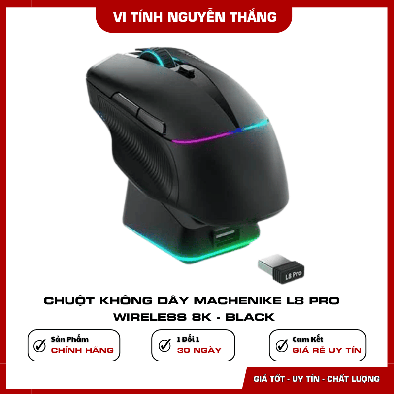 Chuột gaming Machenike L8 Pro Wireless 8K Black trang bị cảm biến PAW3395