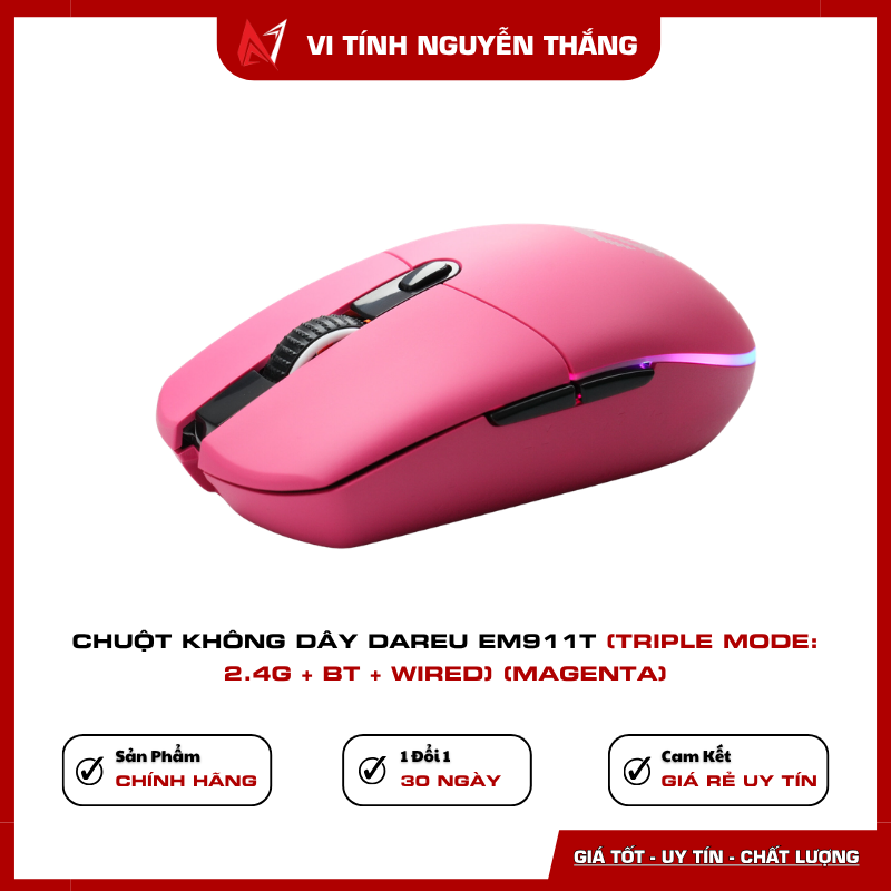 Chuột Dareu EM911T Magenta pin 500mAh thời gian dùng 62 giờ