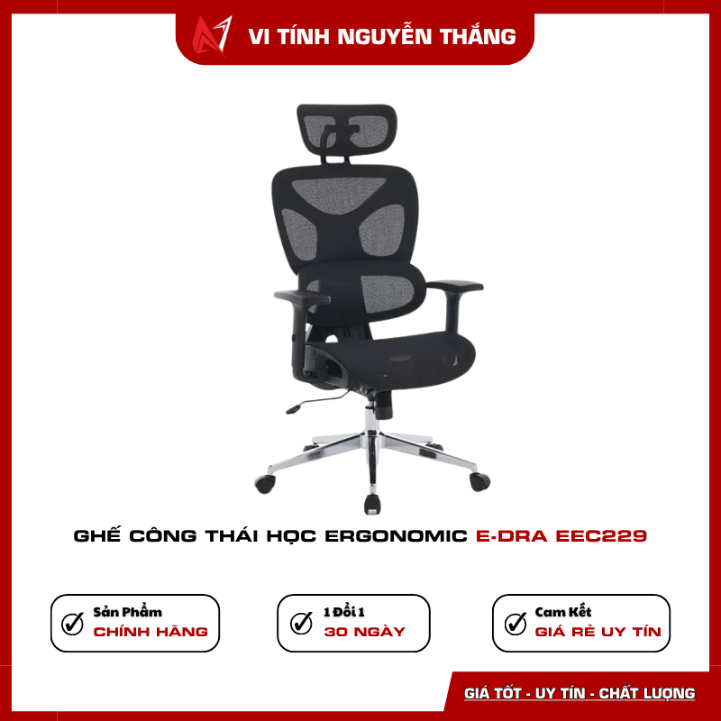 Ghế E-Dra EEC229 full lưới đen thoáng khí