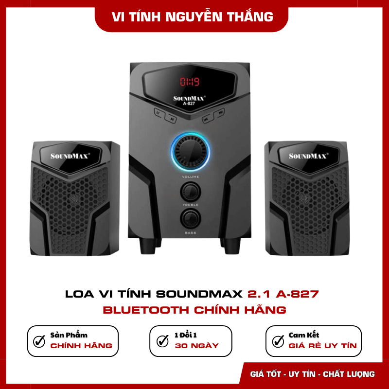 Bộ loa vi tính Soundmax A-827 2.1 gồm loa siêu trầm và hai loa vệ tinh
