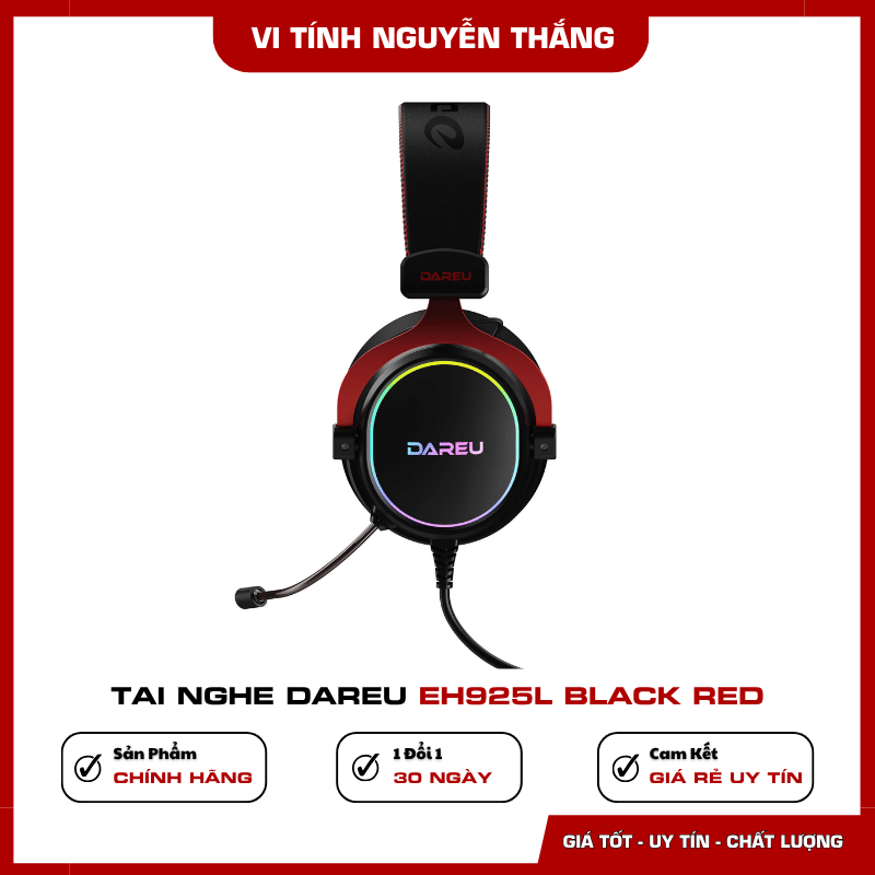 Thiết kế tai nghe DAREU EH925L Black Red LED RGB
