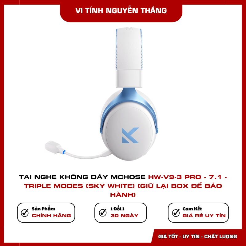 Pin 2000mAh trên tai nghe MCHOSE V9 Pro Sky White