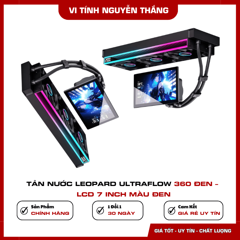 Cụm quạt ARGB trên tản nước Leopard UltraFlow 360 màu đen
