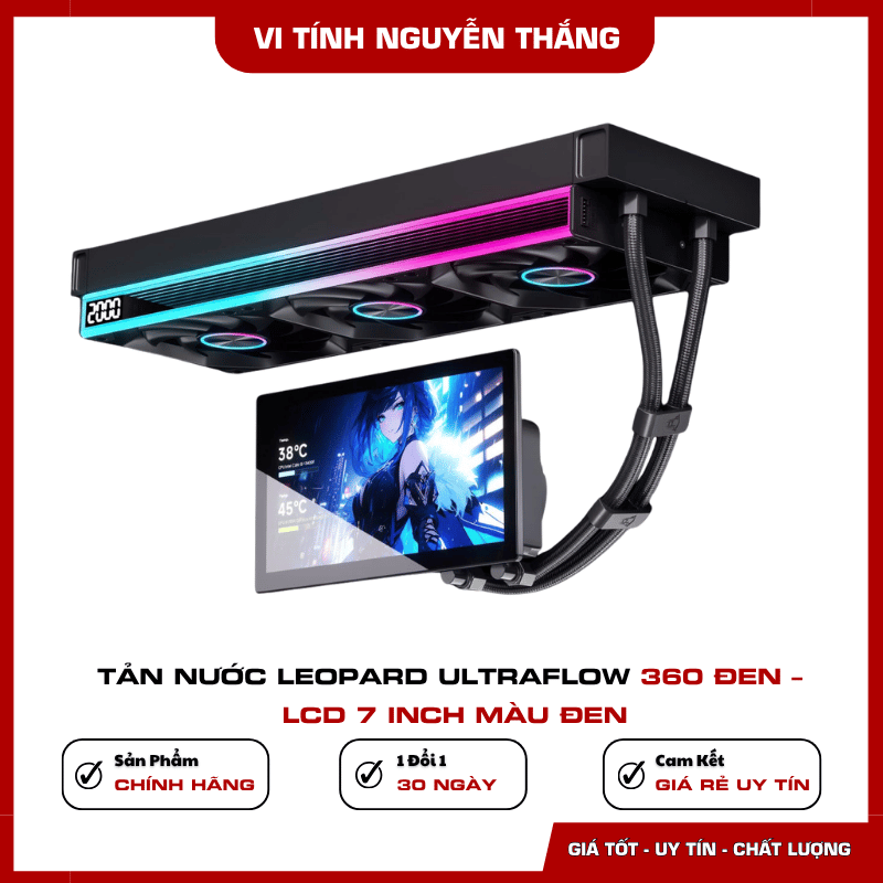Tản Nước Leopard UltraFlow 360 Đen với màn hình LCD 7 inch