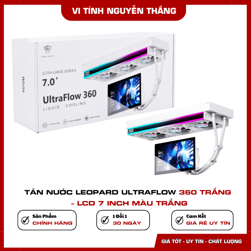 Tản Nước Leopard UltraFlow 360 Trắng với màn hình LCD 7 inch