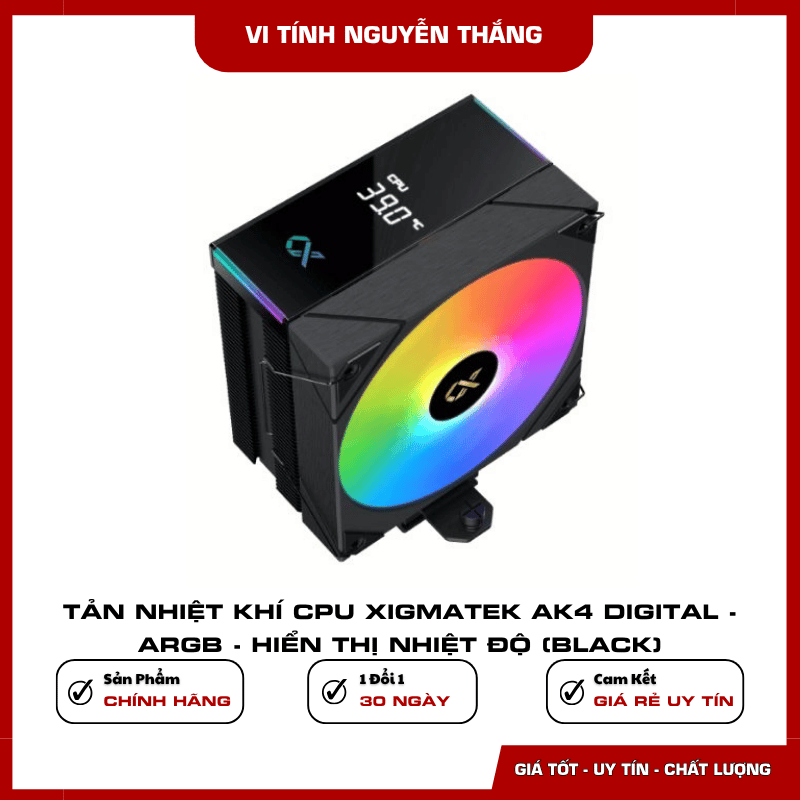 Tản nhiệt khí CPU Xigmatek AK4 Digital Black có màn hình LED hiển thị nhiệt độ