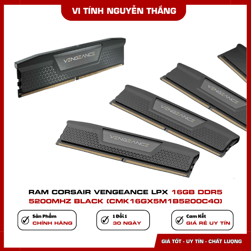 Thiết kế tản nhiệt màu đen của RAM Corsair Vengeance LPX DDR5