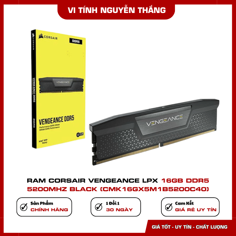 RAM Corsair Vengeance 16GB DDR5 lắp đặt trên bo mạch chủ PC