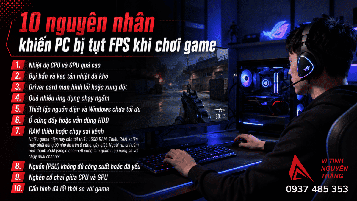 Các nguyên nhân khiến PC gaming bị tụt FPS khi chơi game