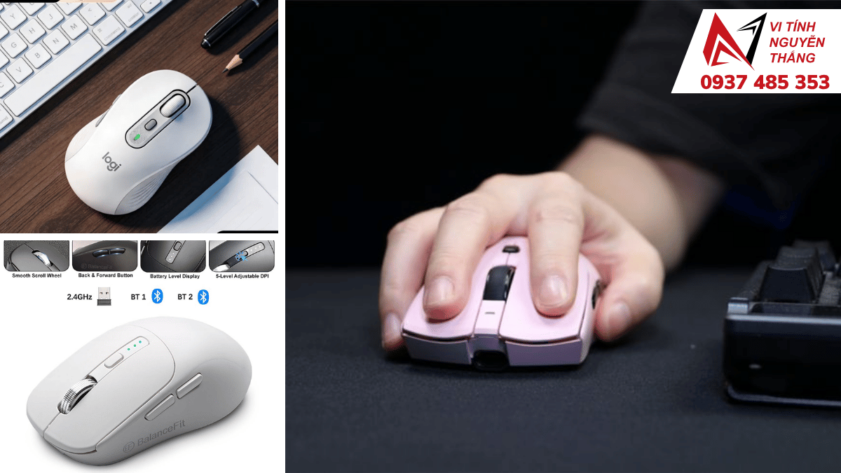 Sinh viên dùng chuột không dây nhỏ gọn với laptop tại bàn học