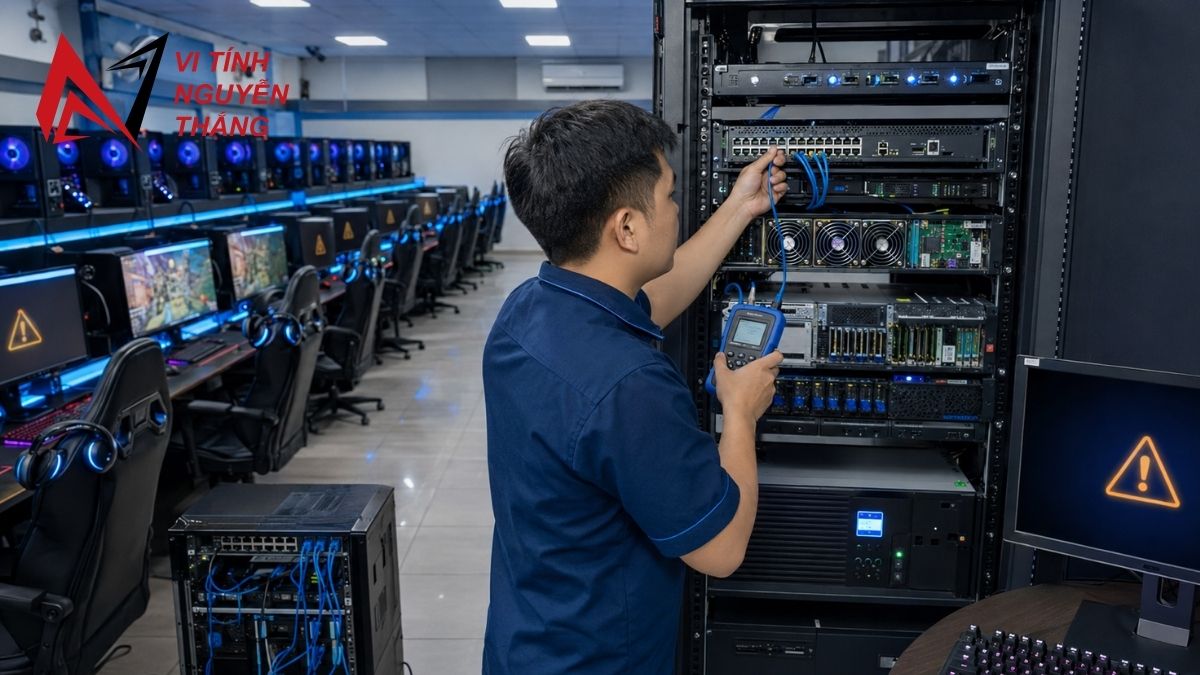 Kỹ thuật viên Vi Tính Nguyễn Thắng set up máy chủ bootrom cho phòng net 20 máy tại Đồng Nai