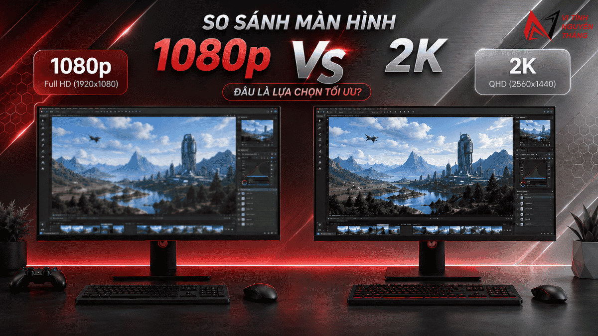 Màn hình gaming 1080p và 2K đặt cạnh nhau tại Vi tính Nguyễn Thắng