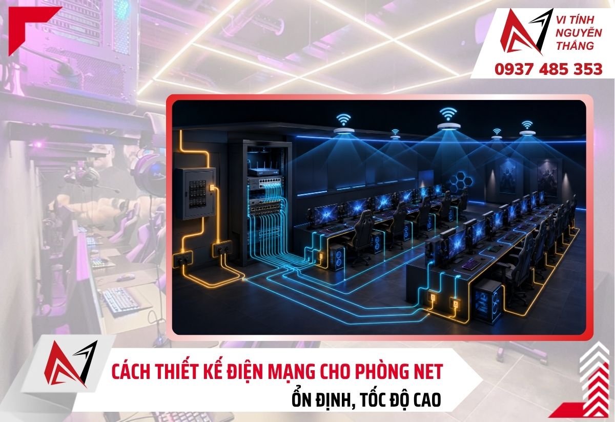 Sơ đồ điện mạng phòng net chia tầng switch từ tủ rack trung tâm
